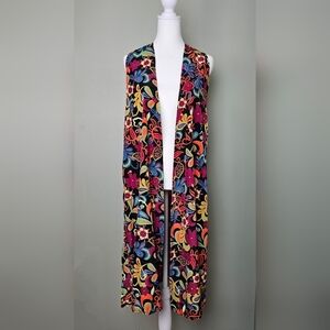 LuLaRoe Women's JOY Multicolor Floral Paisley Sleeveless Long Vest Duster XS